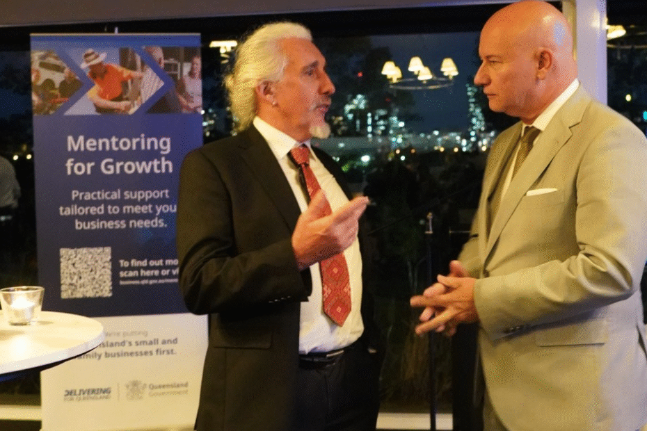 Geoff Ebbs and Minister Steve Millikin at an M4G event in December 2025